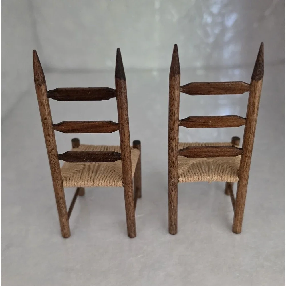 Vintage Ed Whitten Country Pine Dollhouse Table 2 Chairs 1:12 Scale Set